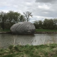 Exbury Egg on new temporary location on Grand Union Canal, Milton Keynes, March 2017
