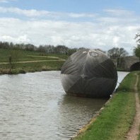 Exbury Egg on new temporary location on Grand Union Canal, Milton Keynes, March 2017