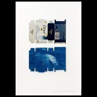 Stephen Turner, Ã¢â‚¬ËœDove FeatherÃ¢â‚¬â„¢ - Bi-narrative series 2, Inkjet print on archive paper with cyanotype print on packaging, 487mm x 330mm